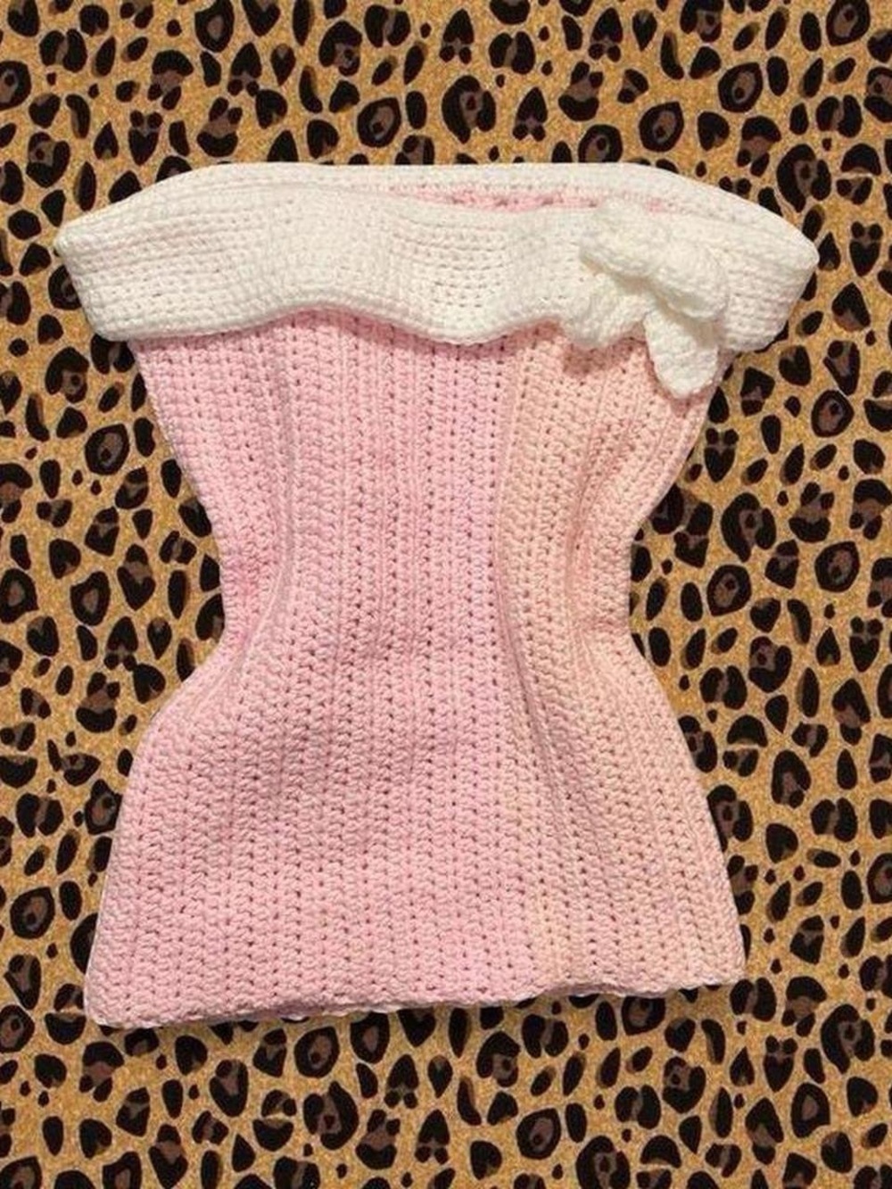 handmade crochet pink and white tube top